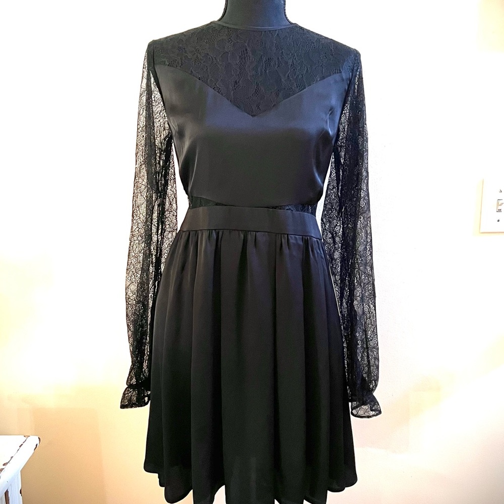 Express Black Satin and Lace Long Sleeve Dress